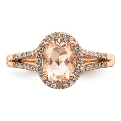 14K Rose Gold 1/5 ct tw Morganite & Diamond Oval Halo Engagement Ring – view 4