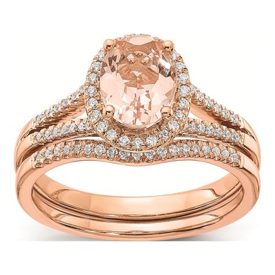 14K Rose Gold 1/5 ct tw Morganite & Diamond Oval Halo Engagement Ring – view 7