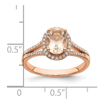 14K Rose Gold 1/5 ct tw Morganite & Diamond Oval Halo Engagement Ring – view 8