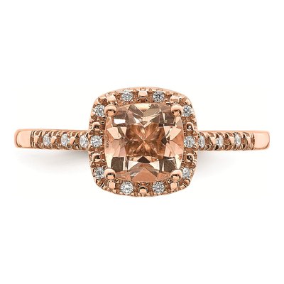 14K Rose Gold 1/15 ct tw Morganite & Diamond Halo Engagement Ring – view 5