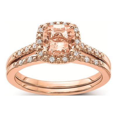 14K Rose Gold 1/15 ct tw Morganite & Diamond Halo Engagement Ring – view 8