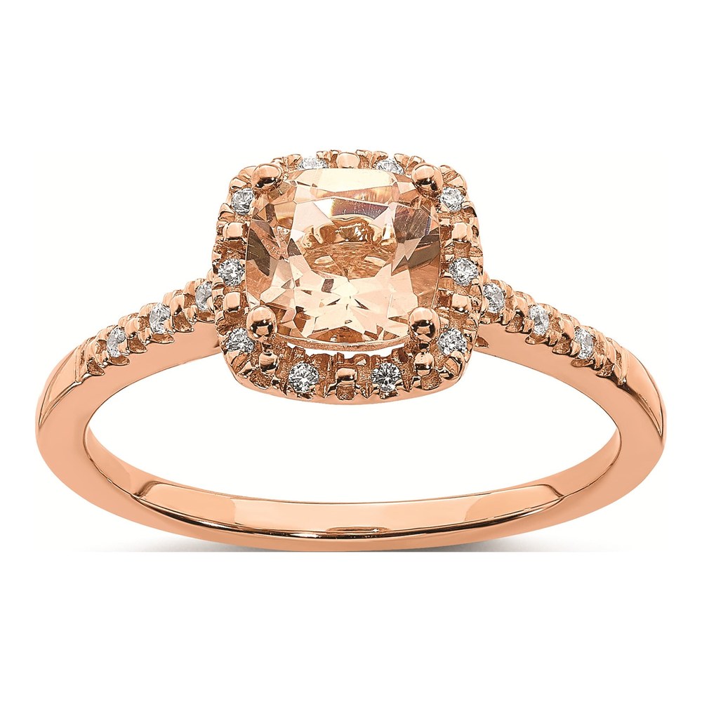 14K Rose Gold Morganite and Diamond Halo Ring