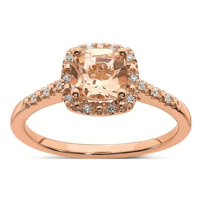 14K Rose Gold 1/15 ct tw Morganite & Diamond Halo Engagement Ring