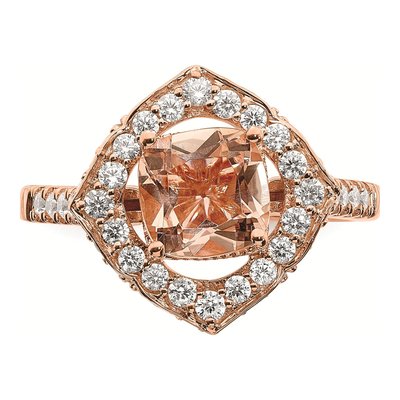 14K Rose Gold 3/4 ct tw Morganite & Diamond Halo Ring – view 4