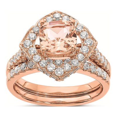 14K Rose Gold 3/4 ct tw Morganite & Diamond Halo Ring – view 7
