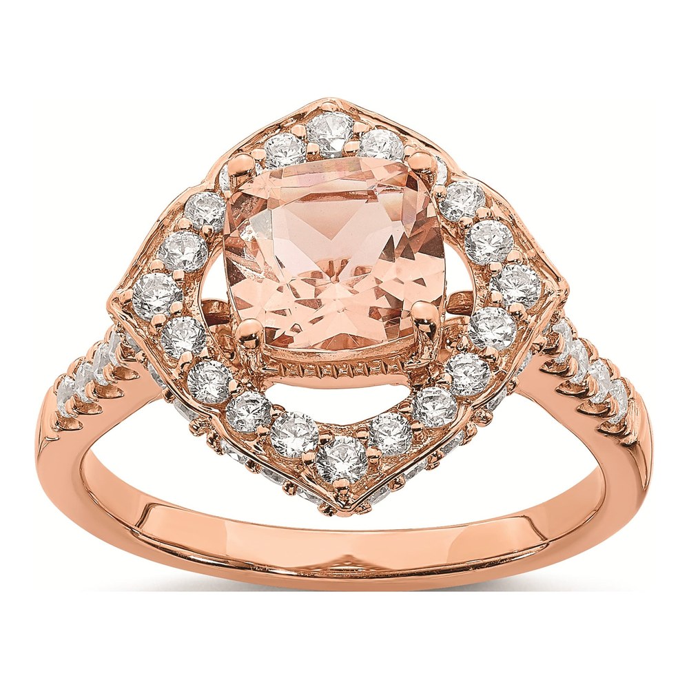 14K Rose Gold 3/4 ct tw Morganite & Diamond Halo Ring