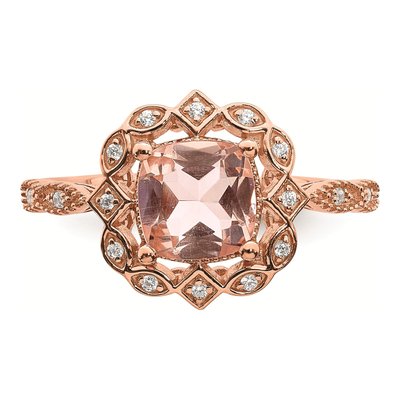 14K Rose Gold 1/15 ct tw Morganite & Diamond Halo Engagement Ring – view 4