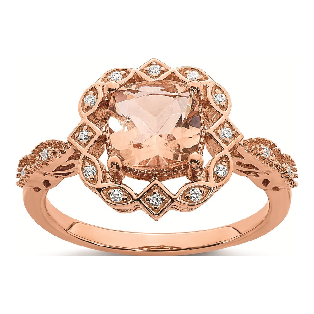 14K Rose Gold Morganite & Diamond Halo Engagement Ring