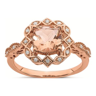 14K Rose Gold 1/15 ct tw Morganite & Diamond Halo Engagement Ring