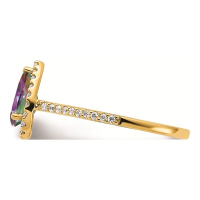 14K Yellow Gold 1/4 ct tw Mystic Fire Topaz & Diamond Halo Engagement Ring – view 3