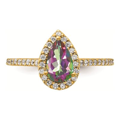 14K Yellow Gold 1/4 ct tw Mystic Fire Topaz & Diamond Halo Engagement Ring – view 4