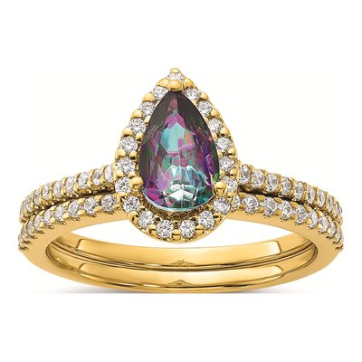 14K Yellow Gold 1/4 ct tw Mystic Fire Topaz & Diamond Halo Engagement Ring – view 7