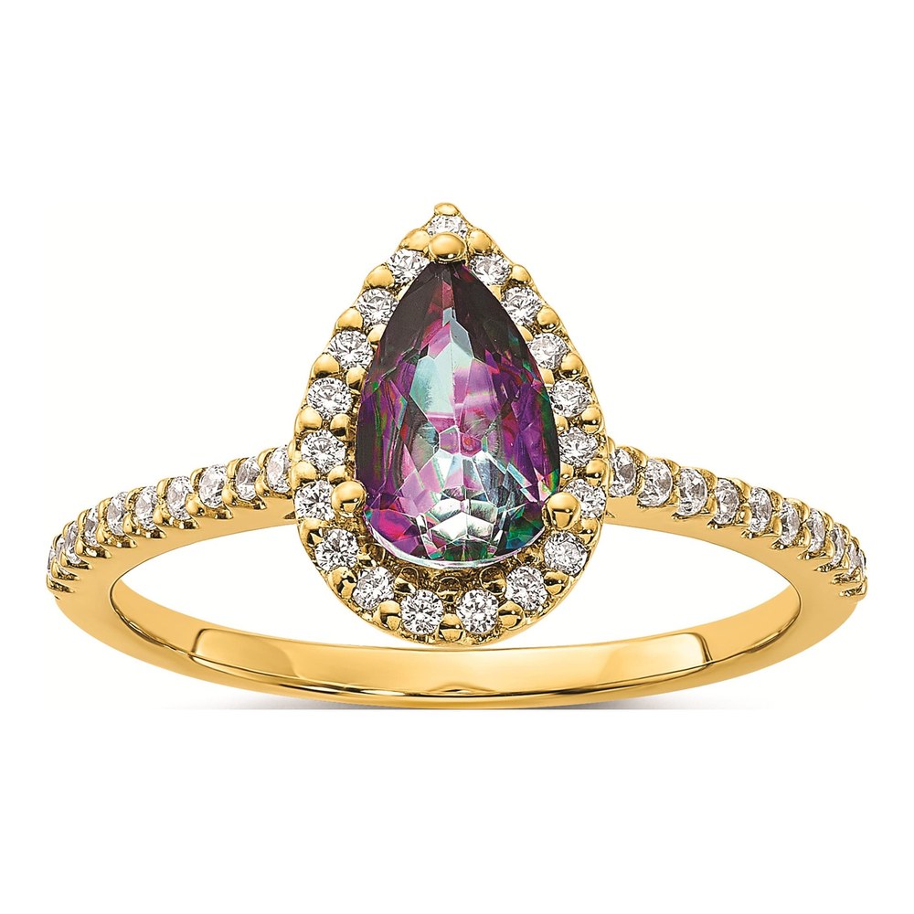 14K Gold Halo Mystic Fire Topaz Engagement Ring