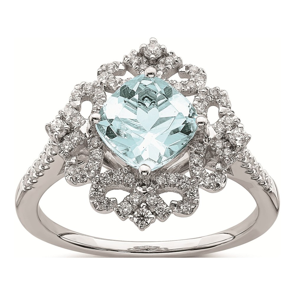 14K White Gold 1/3 ct tw Aquamarine & Diamond Engagement Ring