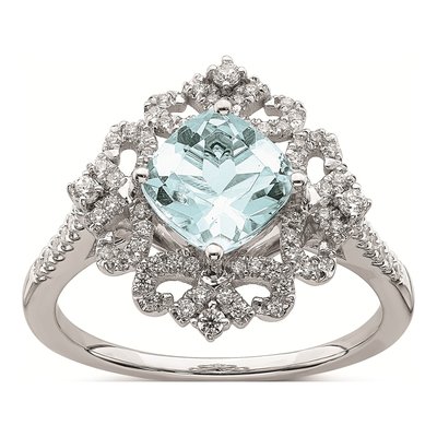 14K White Gold 1/3 ct tw Aquamarine & Diamond Engagement Ring