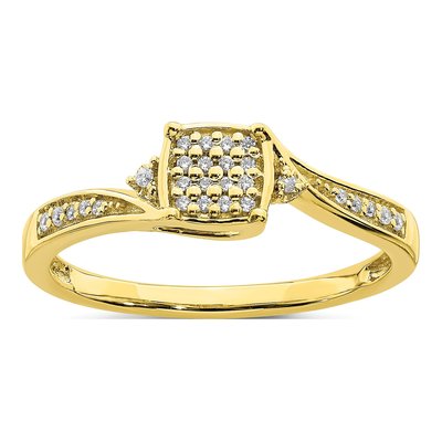 10K Yellow Gold 1/10 ct tw Diamond Cluster Engagement Ring