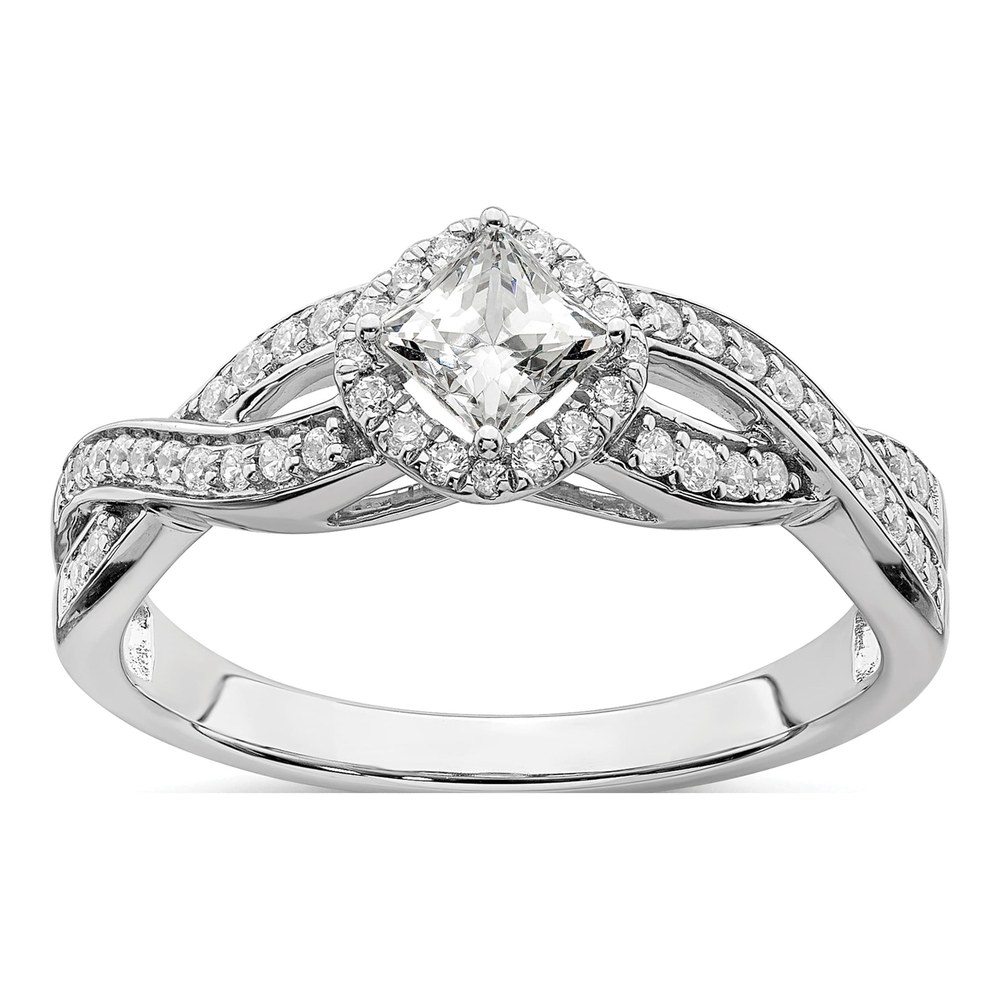 14K White Gold Criss-Cross Halo Semi-Mount Ring