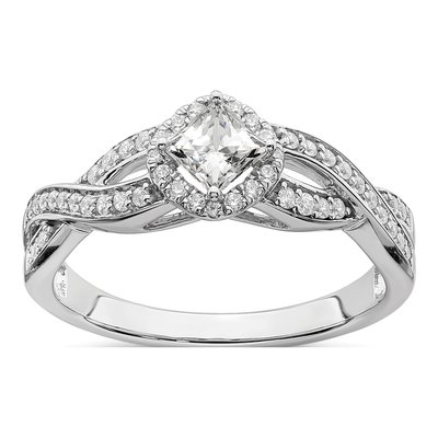 14K White Gold Criss-Cross Halo Engagement Ring Semi-Mount