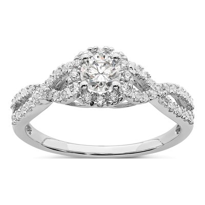 14K White Gold Halo Plus Diamond Engagement Ring Semi-Mount