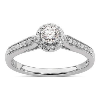 14K White Gold Diamond Halo Engagement Ring Semi-Mount