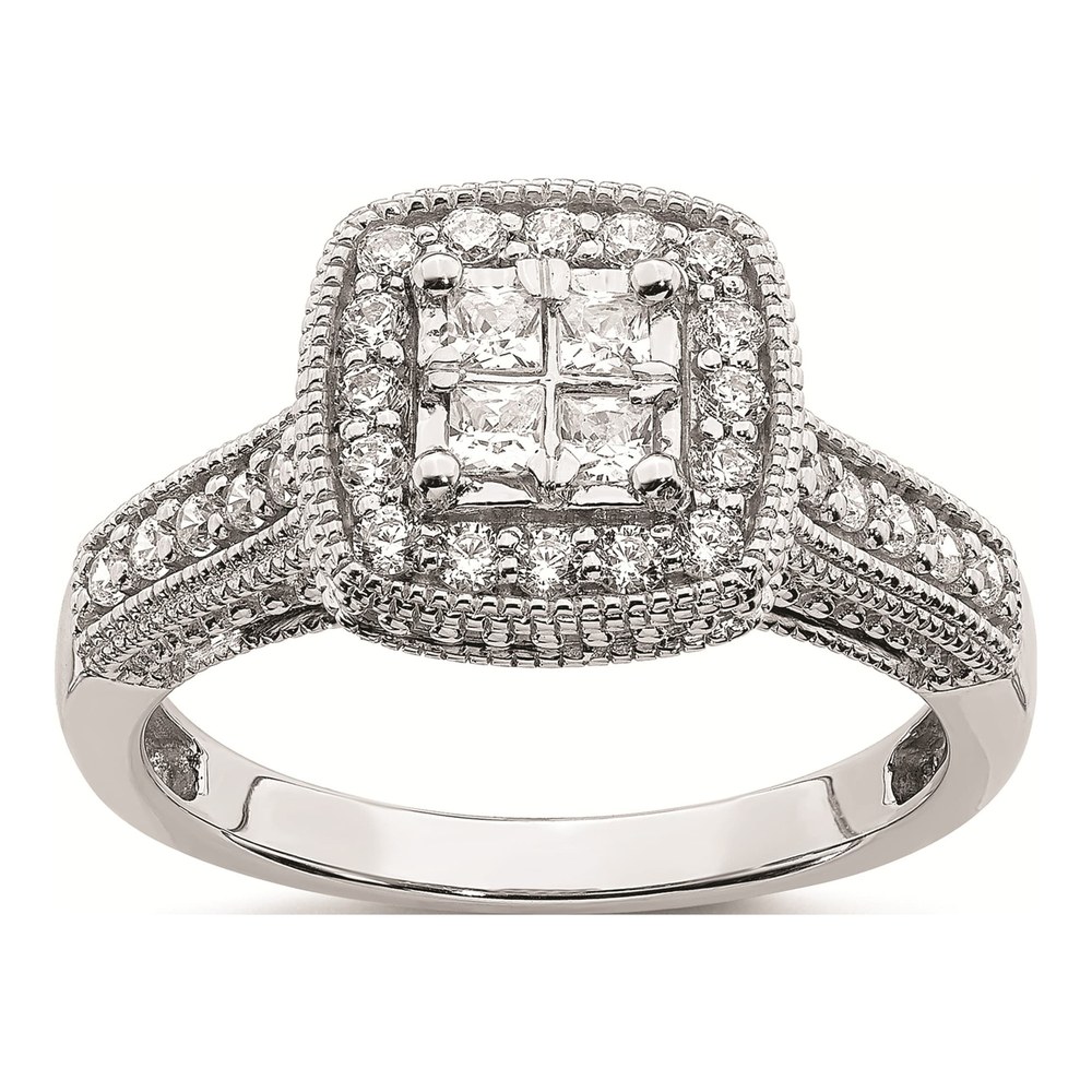 14K White Gold 5/8 ct tw Diamond Halo Engagement Ring