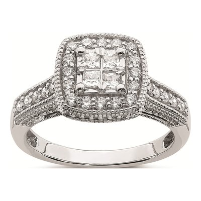 14K White Gold 5/8 ct tw Diamond Halo Engagement Ring