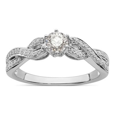 14K White Gold Criss-Cross Diamond Engagement Ring Semi-Mount