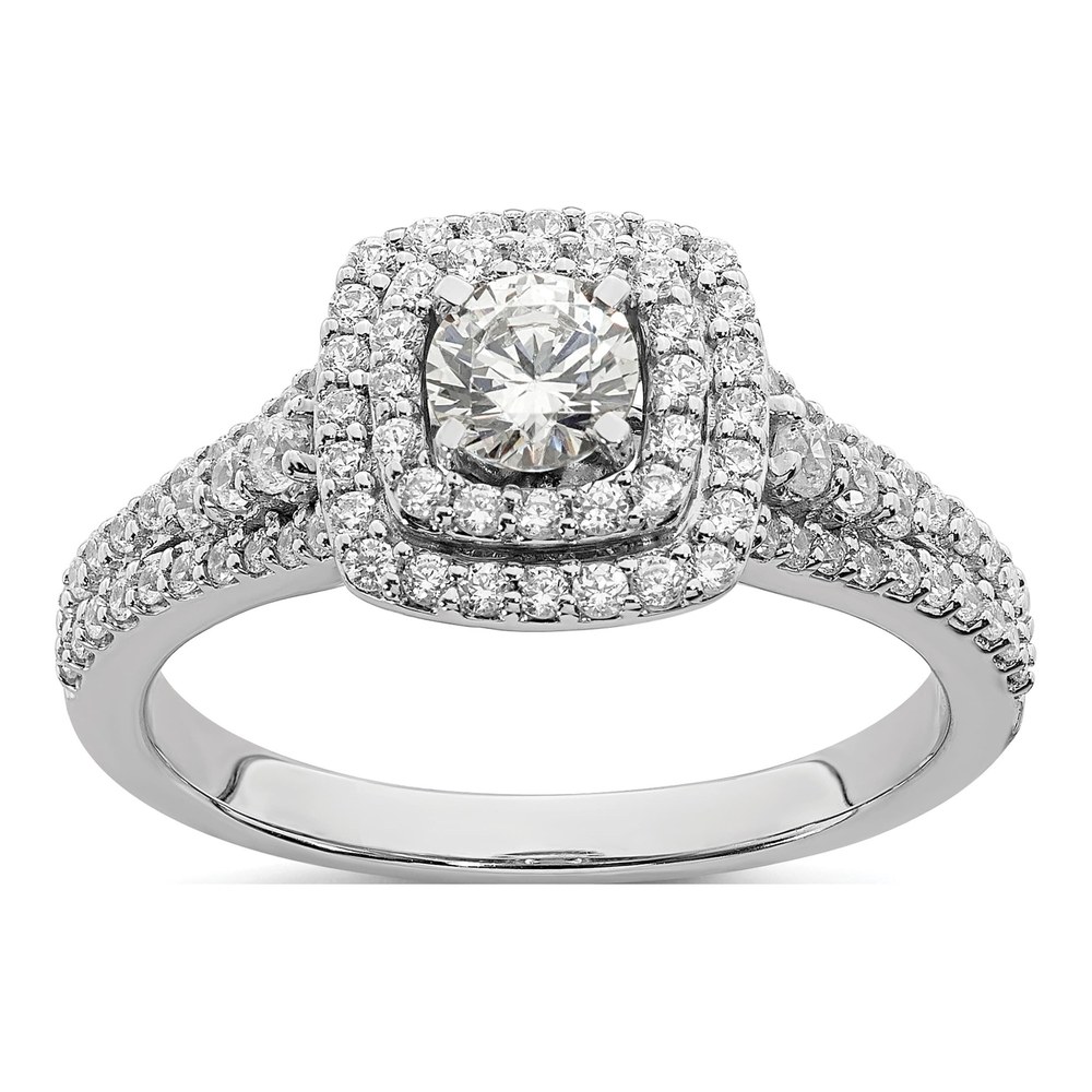 14K White Gold Double Halo Diamond Semi-Mount Ring