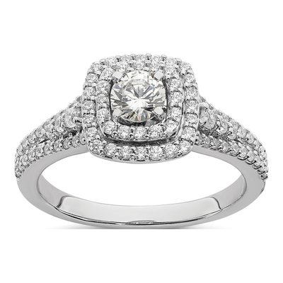 14K White Gold Double Halo Diamond Engagement Ring Semi-Mount