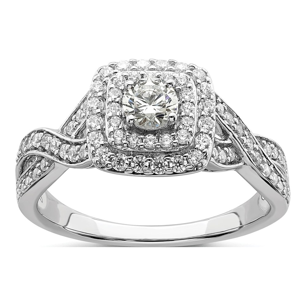 14K White Gold Double Halo Diamond Engagement Ring