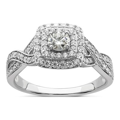 14K White Gold Double Halo Diamond Engagement Ring Semi-Mount