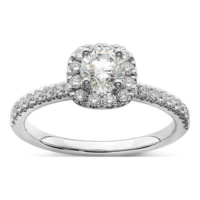 14K White Gold 3/4 ct tw Lab-Grown Diamond Halo Engagement Ring
