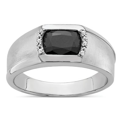 Men's 14K White Gold Onyx & Diamond Cushion Ring