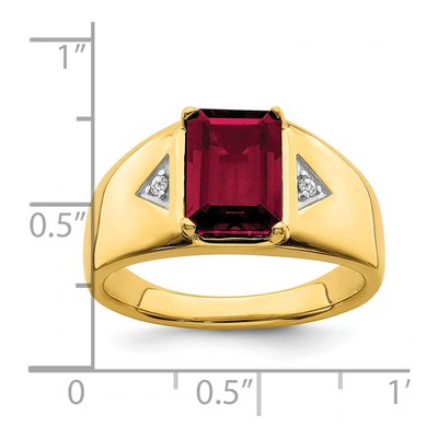 Men's 14K Yellow Gold 1/20 ct tw Lab-Created Ruby & Diamond Emerald-Cut Ring – view 4