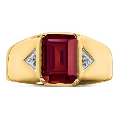 Men's 14K Yellow Gold 1/20 ct tw Lab-Created Ruby & Diamond Emerald-Cut Ring – view 6