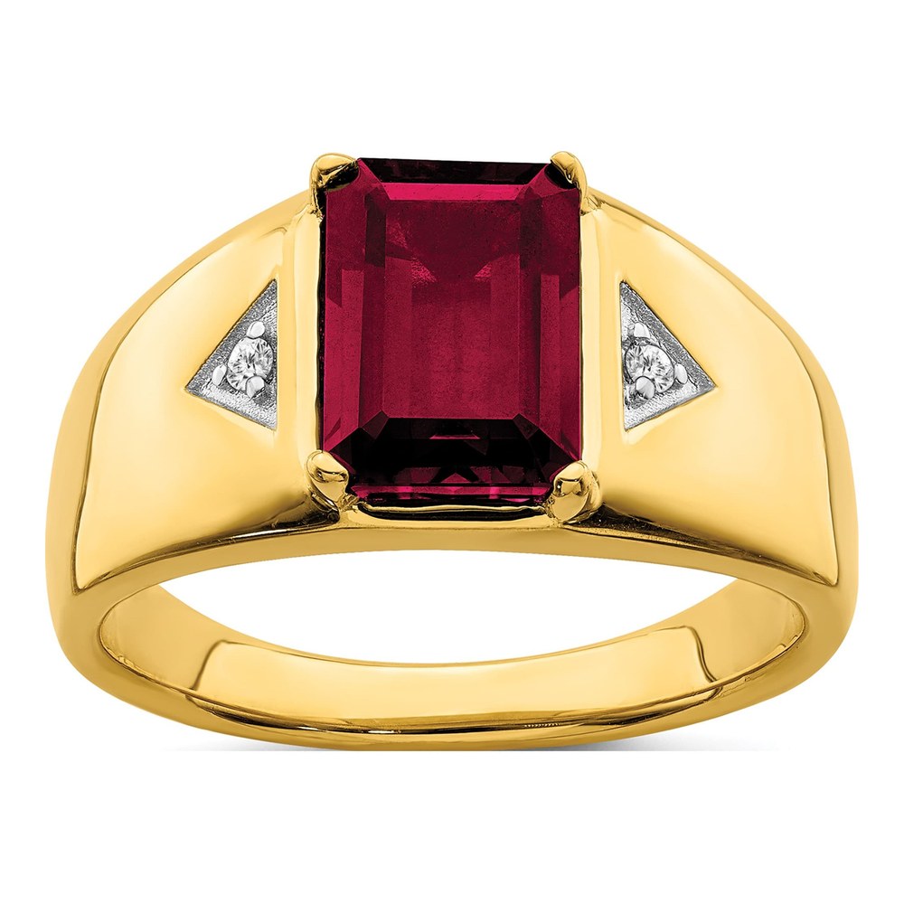 Men's 14K Yellow Gold 1/20 ct tw Lab-Created Ruby & Diamond Emerald-Cut Ring