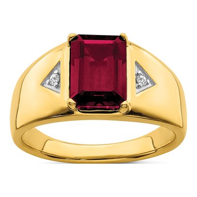 Men's 14K Yellow Gold 1/20 ct tw Lab-Created Ruby & Diamond Emerald-Cut Ring