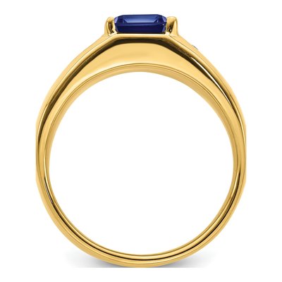 Men's 14K Yellow Gold 1/20 ct tw Lab-Created Sapphire & Diamond Emerald-Cut Ring – view 3