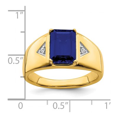 Men's 14K Yellow Gold 1/20 ct tw Lab-Created Sapphire & Diamond Emerald-Cut Ring – view 4