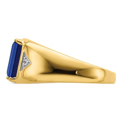 Men's 14K Yellow Gold 1/20 ct tw Lab-Created Sapphire & Diamond Emerald-Cut Ring – view 5