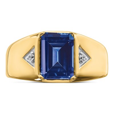 Men's 14K Yellow Gold 1/20 ct tw Lab-Created Sapphire & Diamond Emerald-Cut Ring – view 6