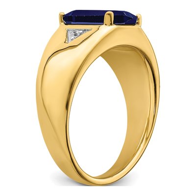 Men's 14K Yellow Gold 1/20 ct tw Lab-Created Sapphire & Diamond Emerald-Cut Ring – view 8