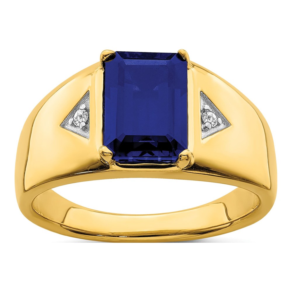 Men's 14K Yellow Gold 1/20 ct tw Lab-Created Sapphire & Diamond Emerald-Cut Ring