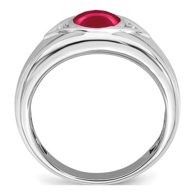 Men's 14K White Gold Lab-Created Ruby & Diamond Oval Cabochon Ring – view 3