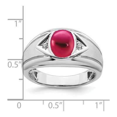 Men's 14K White Gold Lab-Created Ruby & Diamond Oval Cabochon Ring – view 4