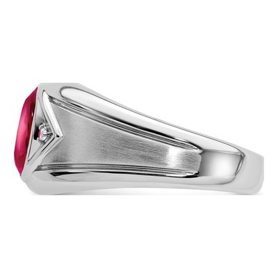 Men's 14K White Gold Lab-Created Ruby & Diamond Oval Cabochon Ring – view 5