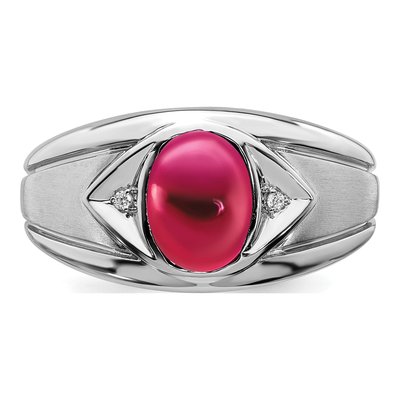 Men's 14K White Gold Lab-Created Ruby & Diamond Oval Cabochon Ring – view 6