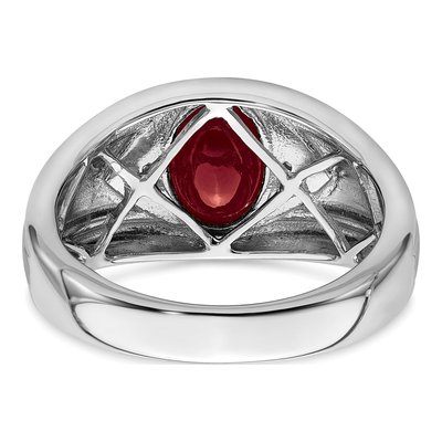 Men's 14K White Gold Lab-Created Ruby & Diamond Oval Cabochon Ring – view 7