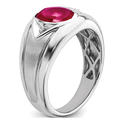 Men's 14K White Gold Lab-Created Ruby & Diamond Oval Cabochon Ring – view 8