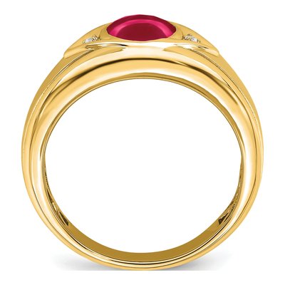 Men's 14K Yellow Gold Lab-Created Ruby & Diamond Oval Cabochon Ring – view 2